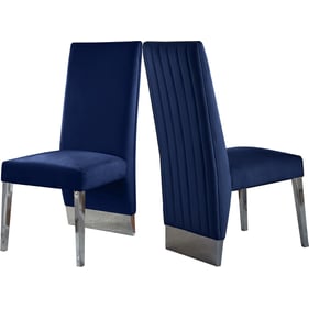 2 Meridian Furniture Porsha Navy Velvet Chrome Dining Chairs