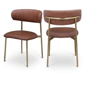 2 Meridian Furniture Lupita Brown Leather Brushed Gold Dining Chairs