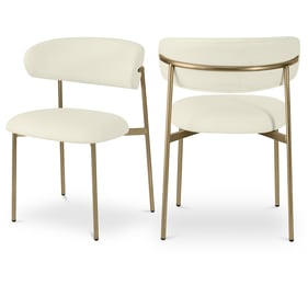 2 Meridian Furniture Lupita Cream Leather Brushed Gold Dining Chairs