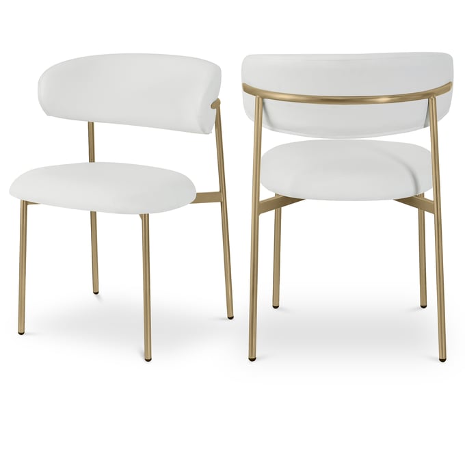 2 Meridian Furniture Lupita White Leather Brushed Gold Dining Chairs MRD-759WHITE-C