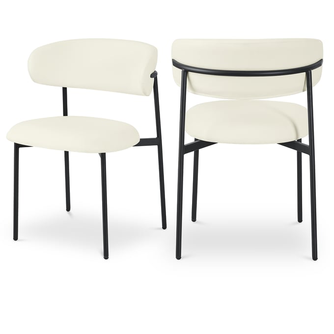 2 Meridian Furniture Lupita Cream Leather Black Dining Chairs MRD-760CREAM-C