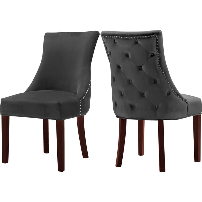 2 Meridian Furniture Hannah Grey Velvet Dining Chairs MRD-774GREY-C