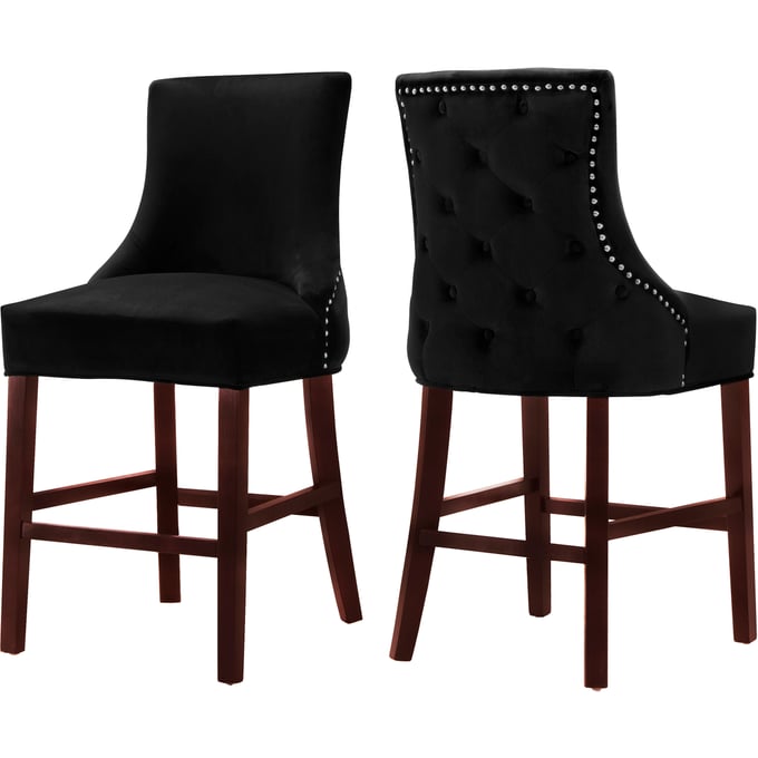 2 Meridian Furniture Hannah Black Velvet Counter Height Stools MRD-775BLACK-C