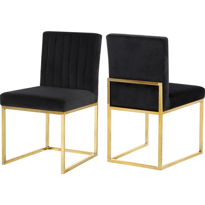 2 Meridian Furniture Giselle Black Velvet Gold Dining Chairs MRD-778BLACK-C