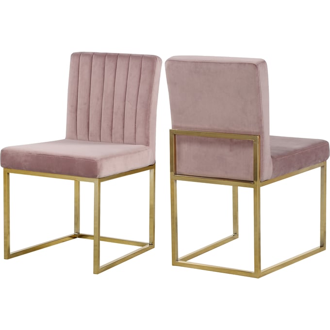 Design Edge Raymond Terrace 2  Pink Velvet Gold Base Dining Chairs DE-22611996