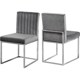 2 Meridian Furniture Giselle Grey Velvet Chrome Dining Chairs