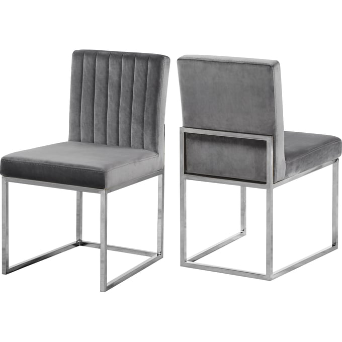 Design Edge Raymond Terrace 2  Grey Velvet Chrome Base Dining Chairs DE-22612026