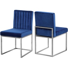 2 Meridian Furniture Giselle Navy Velvet Chrome Dining Chairs