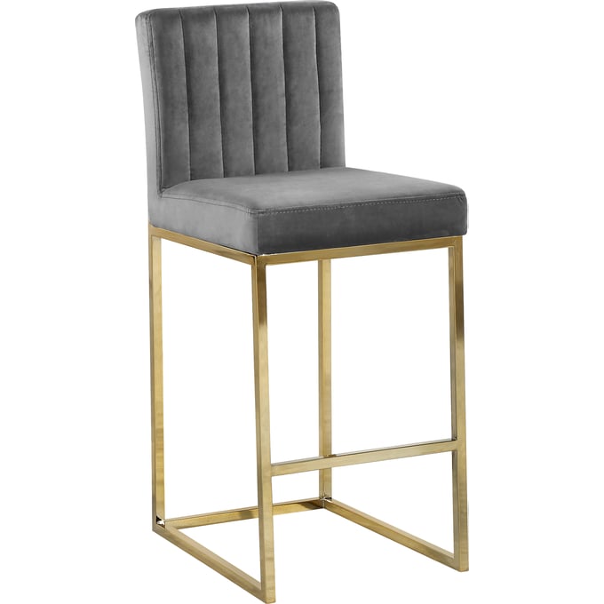 Design Edge Raymond Terrace  Grey Velvet Gold Base Stool DE-22612076