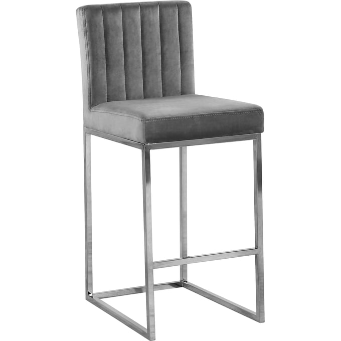 Design Edge Raymond Terrace  Grey Velvet Chrome Base Stool DE-22612126