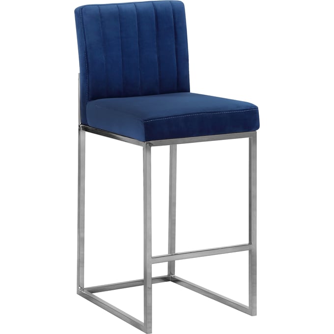 Meridian Furniture Giselle Navy Velvet Chrome Counter Height Stool MRD-782NAVY-C