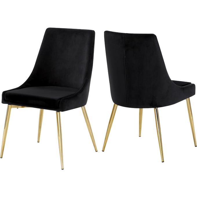 2 Meridian Furniture Karina Black Velvet Gold Dining Chairs MRD-783BLACK-C