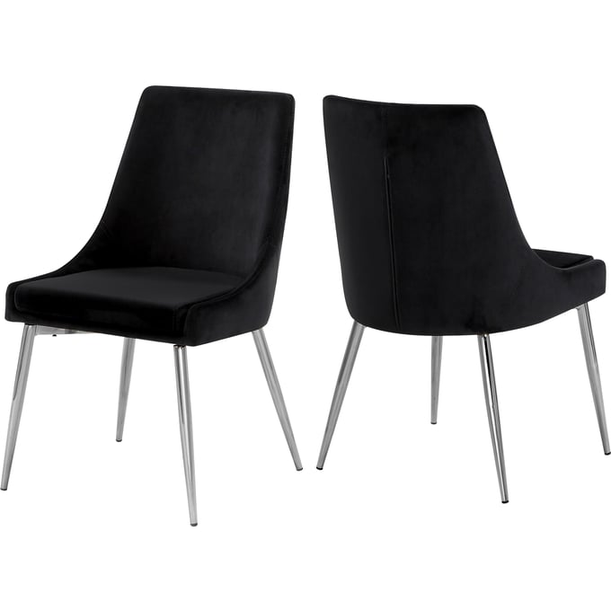 2 Meridian Furniture Karina Black Velvet Chrome Dining Chairs MRD-784BLACK-C