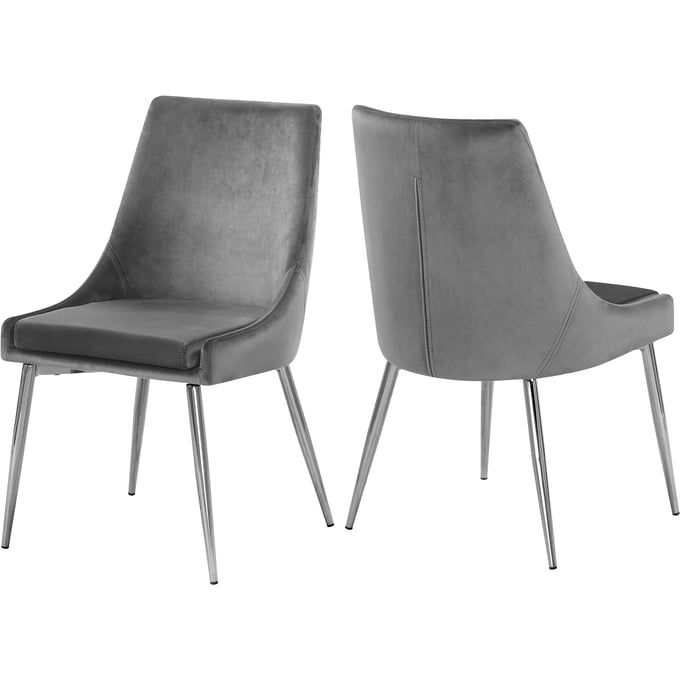 2 Meridian Furniture Karina Grey Velvet Chrome Dining Chairs MRD-784GREY-C