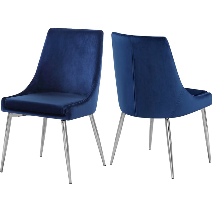 Design Edge Tumut 2  Navy Velvet Chrome Base Dining Chairs DE-22612230