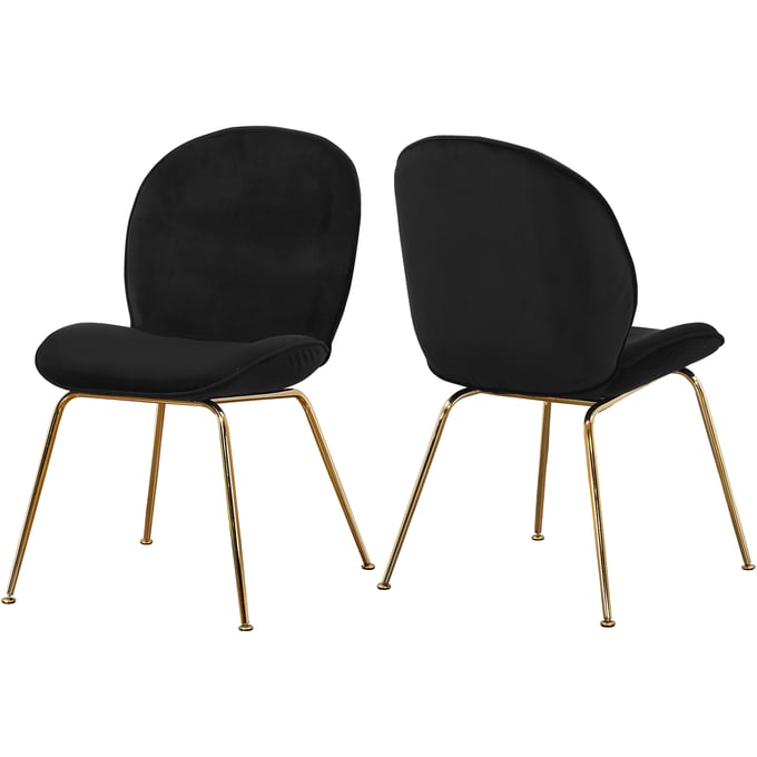 2 Meridian Furniture Paris Black Velvet Gold Dining Chairs MRD-785BLACK-C