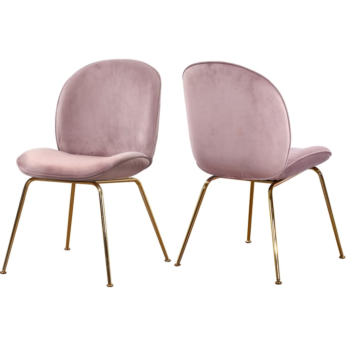 2 Meridian Furniture Paris Pink Velvet Gold Dining Chairs MRD-785PINK-C