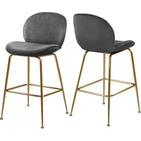 2 Meridian Furniture Paris Grey Velvet Gold Counter Height Stools