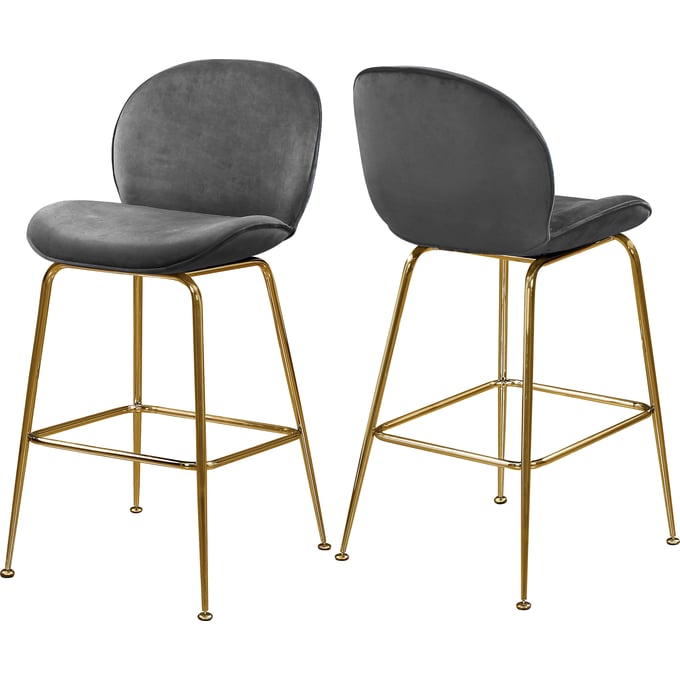 2 Meridian Furniture Paris Grey Velvet Gold Counter Height Stools MRD-787GREY-C