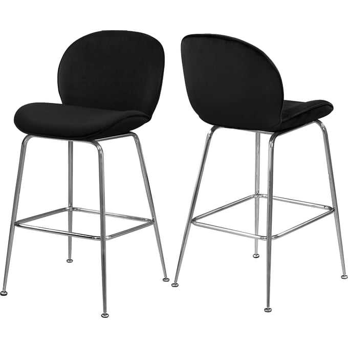 2 Meridian Furniture Paris Black Velvet Counter Height Stools MRD-788BLACK-C