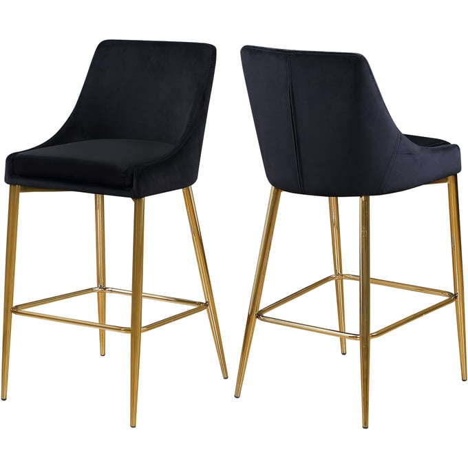 2 Meridian Furniture Karina Black Velvet Gold Counter Height Stools MRD-789BLACK-C