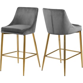 2 Meridian Furniture Karina Grey Velvet Gold Counter Height Stools