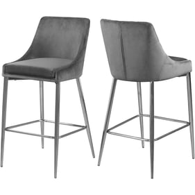 2 Meridian Furniture Karina Grey Velvet Chrome Counter Height Stools