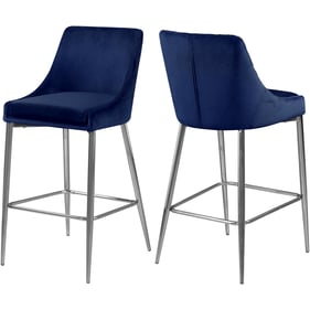 2 Meridian Furniture Karina Navy Velvet Chrome Counter Height Stools