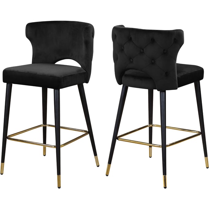 2 Meridian Furniture Kelly Black Velvet Bar Stools MRD-791BLACK-C