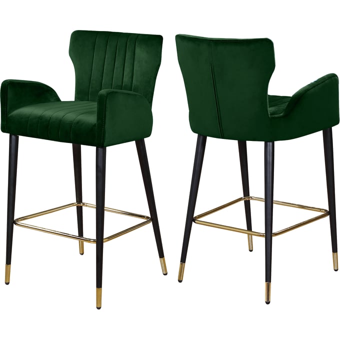 2 Meridian Furniture Luxe Green Velvet Bar Stools MRD-792GREEN-C