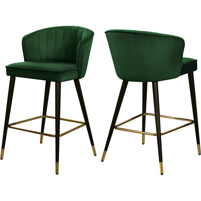 2 Meridian Furniture Cassie Green Velvet Counter Height Stools MRD-793GREEN-C