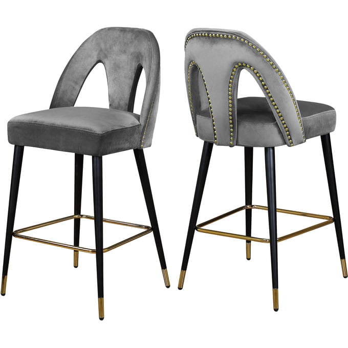 Design Edge Jennings 2  Grey Velvet Stools DE-22778921