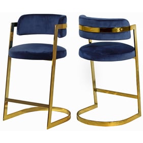 2 Meridian Furniture Stephanie Navy Velvet Gold Counter Height Stools