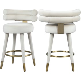 2 Meridian Furniture Fitzroy Cream Velvet Counter Height Stools