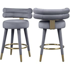 2 Meridian Furniture Fitzroy Grey Velvet Counter Height Stools