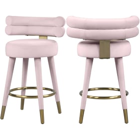 2 Meridian Furniture Fitzroy Pink Velvet Counter Height Stools