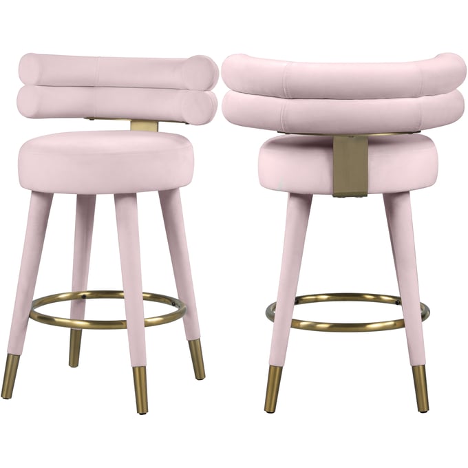 2 Meridian Furniture Fitzroy Pink Velvet Counter Height Stools MRD-798PINK-C