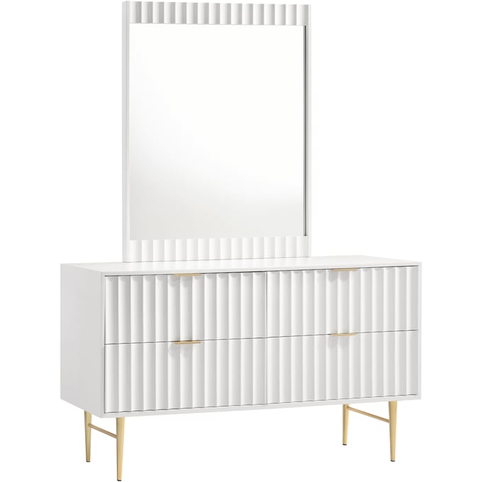 Meridian Furniture Modernist White Gold Dresser and Mirror MRD-801-DRMR