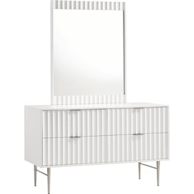 Meridian Furniture Modernist White Chrome Dresser and Mirror