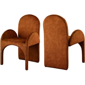 2 Meridian Furniture Summer Cognac Velvet Dining Arm Chairs