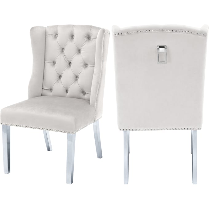 2 Meridian Furniture Suri Cream Velvet Dining Chairs MRD-809CREAM-C