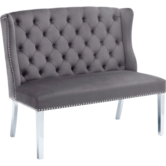 Meridian Furniture Suri Grey Velvet Settee Bench MRD-810GREY