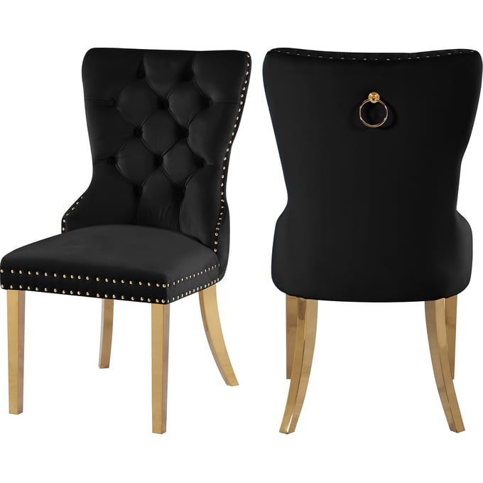 2 Meridian Furniture Carmen Black Velvet Gold Dining Chairs MRD-812BLACK-C