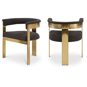 2 Meridian Furniture Romeo Brown Boucle Fabric Gold Dining Chairs