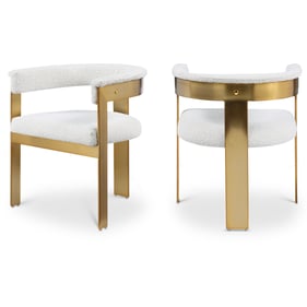 2 Meridian Furniture Romeo Cream Boucle Fabric Gold Dining Chairs