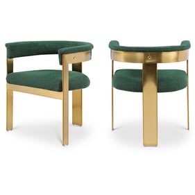 2 Meridian Furniture Romeo Green Boucle Fabric Gold Dining Chairs