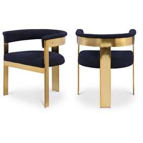 2 Meridian Furniture Romeo Navy Boucle Fabric Gold Dining Chairs