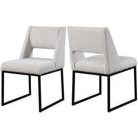 2 Meridian Furniture Jayce Cream Boucle Fabric Dining Chairs