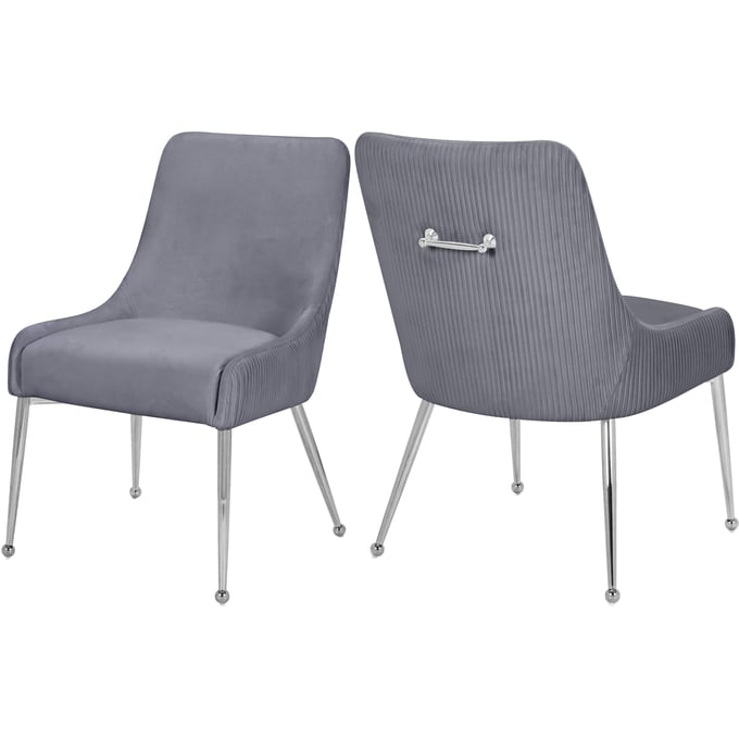 2 Meridian Furniture Ace Grey Velvet Chrome Dining Chairs MRD-856GREY