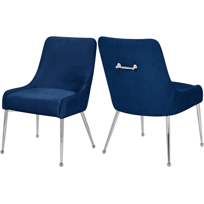 2 Meridian Furniture Ace Navy Velvet Chrome Dining Chairs MRD-856NAVY